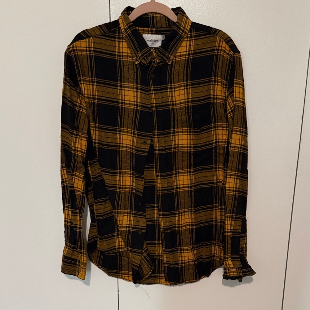 Goodfellow & Co Men's Black and Yellow Plaid Shirt